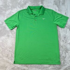 Nike Golf Dri Fit Mens Medium Green Polo Shirt Stripe Tour Performance Stretch